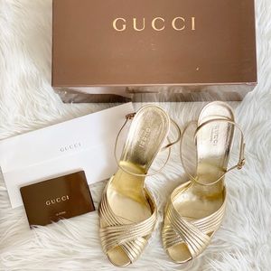❌SOLD❌ Gucci Gold High Heel Ankle Strap Sandals